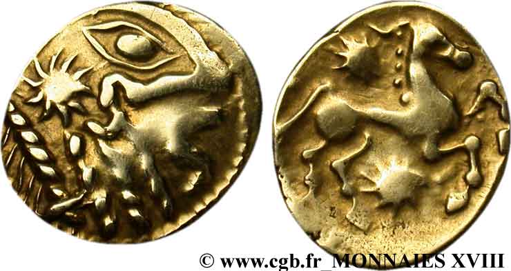 BELLOVAQUES (Région de Beauvais) Statère d or à l astre, cheval à droite TTB+