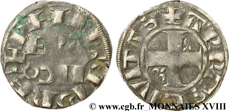 FELIPE II  AUGUSTUS  Denier parisis, 1er type c. 1191-1199 Arras BC+/MBC