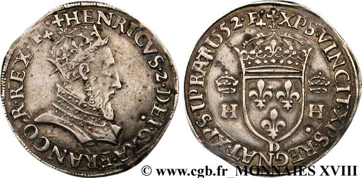 HENRY II Teston à la tête couronnée 1552 Lyon AU