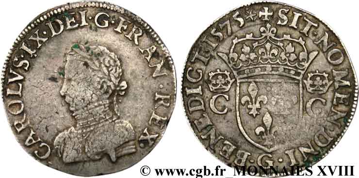 HENRY III. COINAGE AT THE NAME OF CHARLES IX Teston, 2e type 1575 Poitiers XF