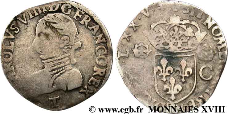 HENRY III. COINAGE AT THE NAME OF CHARLES IX Teston, 2e type 1575 (MDLXXV) Nantes VF