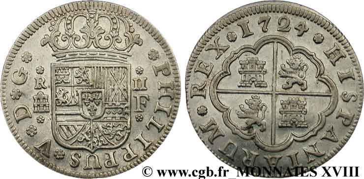 SPAIN - KINGDOM OF SPAIN - PHILIP V OF BOURBON Deux réaux 1724 Ségovie AU