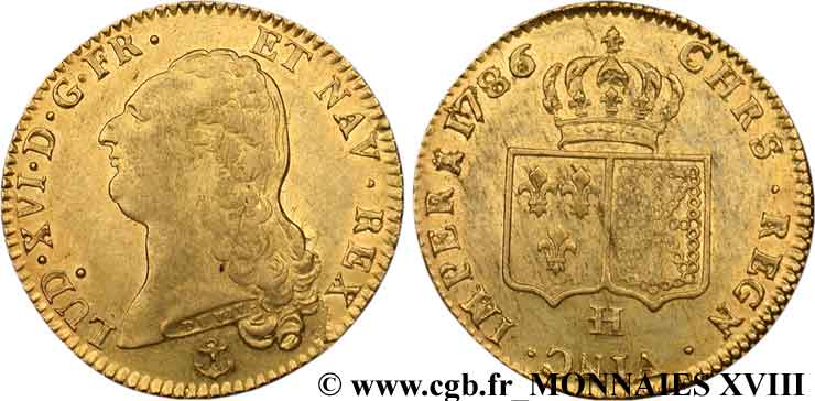 LOUIS XVI Double louis d’or aux écus accolés 1786 La Rochelle TTB