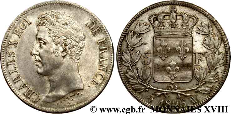 5 francs Charles X, 1er type 1826 Lille F.310/27 EBC 