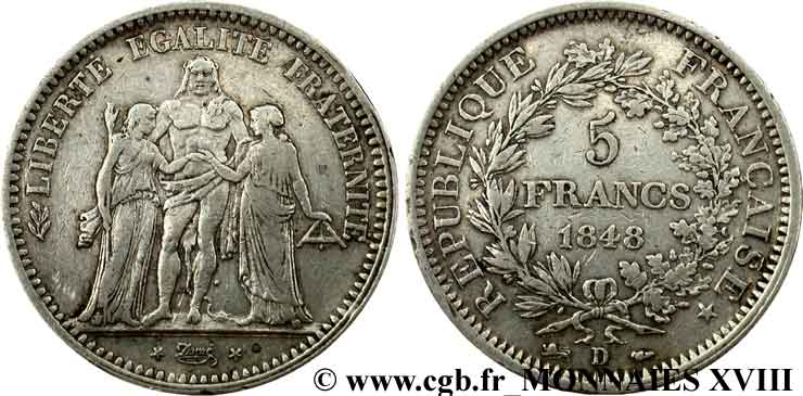 5 francs Hercule Deuxième république 1848  Lyon F.326/3 MB 