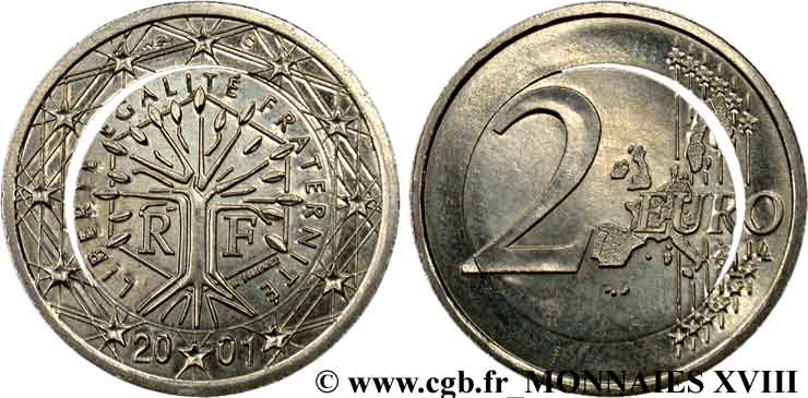 BANQUE CENTRALE EUROPEENNE 2 euro France, “Blanche” 2001 SUP