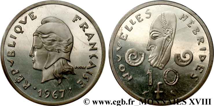 NOUVELLES-HÉBRIDES Piéfort 10 francs argent 1967 Paris FDC 
