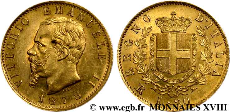 ITALIE - ROYAUME D ITALIE - VICTOR-EMMANUEL II 20 lires or 1878 Rome SUP 