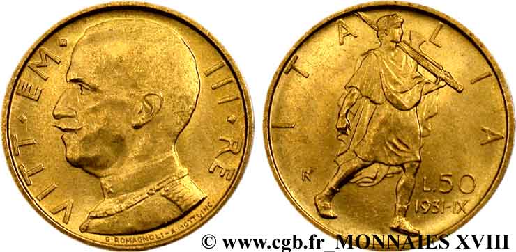 ITALIE - ROYAUME D ITALIE - VICTOR-EMMANUEL III 50 lires or 1931 Rome SUP 