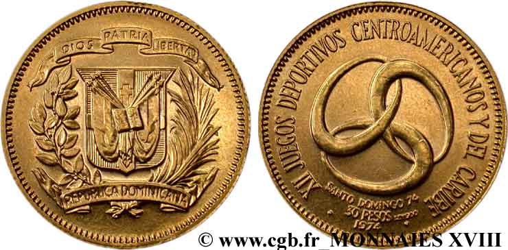 RÉPUBLIQUE DOMINICAINE 30 pesos or 1974  MS 
