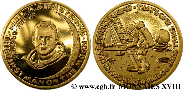 CINQUIÈME RÉPUBLIQUE Quatre médailles or, Neil Armstrong, premier homme sur la Lune n.d. Monnaie de Paris SPL 