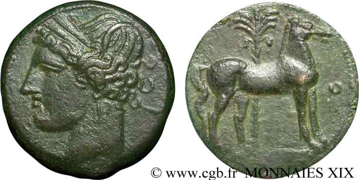 ZEUGITANE - CARTHAGE Double shekel de bronze, (MB, Æ 29) TTB+