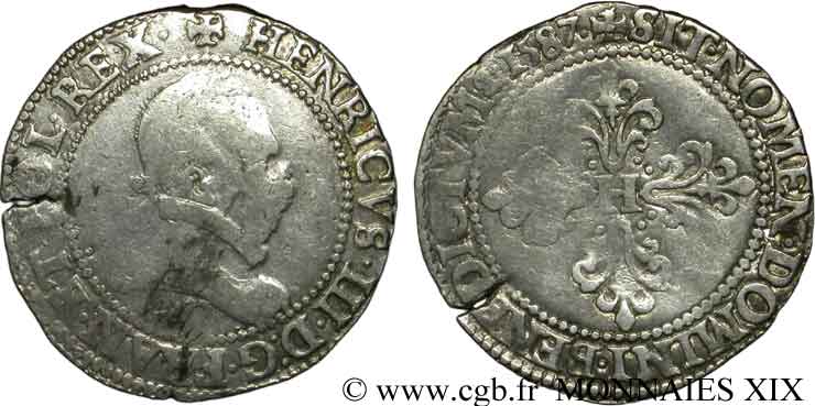 HENRY III Demi-franc au col plat 1587 Saint-Lô VF