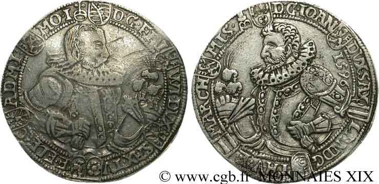 GERMANY - DUCHY OF SAXE-WEIMAR - FREDERICK-WILLIAM I AND JOHN III Thaler 1596  VF/XF