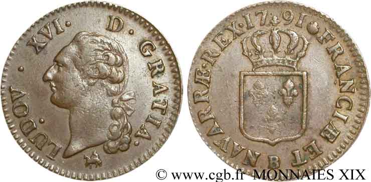 LOUIS XVI Sol dit à l écu 1791 Rouen XF