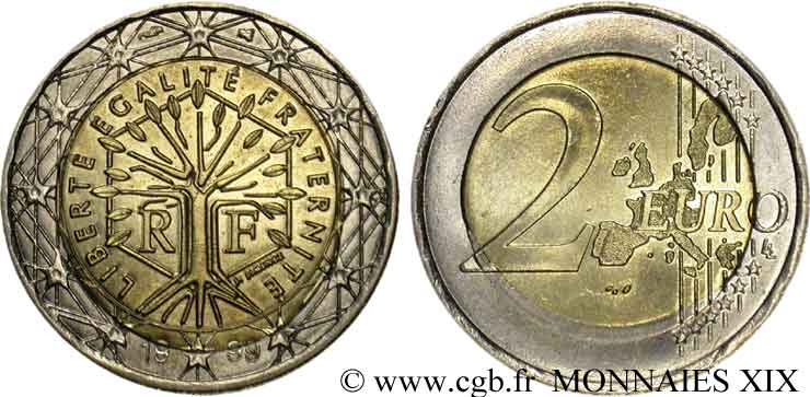 EUROPÄISCHE ZENTRALBANK 2 euro France, frappe fautée 1999