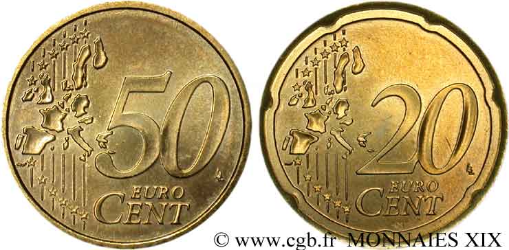 EUROPEAN CENTRAL BANK 20/50 centimes d’euro, frappe fautée n.d. MS