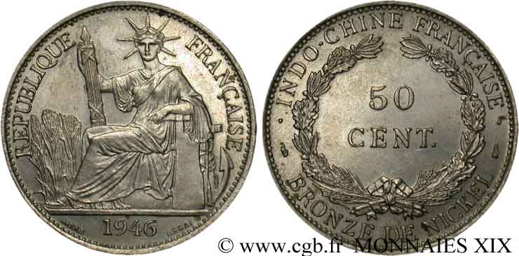 UNION FRANÇAISE - INDOCHINE FRANÇAISE Essai de 50 centimes nickel 1946 Paris SUP 