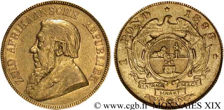 AFRIQUE DU SUD - RÉPUBLIQUE - PRÉSIDENT KRUGER 1 pond (pound ou livre) 1898  TTB 