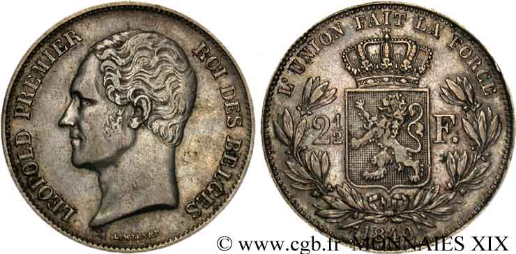 BELGIQUE - ROYAUME DE BELGIQUE - LÉOPOLD Ier 2 1/2 francs 2e type, petite tête nue 1849 Bruxelles TTB 