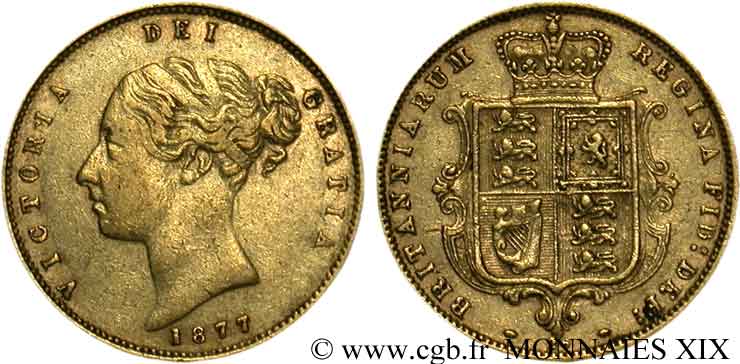 GRANDE BRETAGNE - VICTORIA Demi-souverain, (half sovereign), coin 26 1877 Londres TTB 