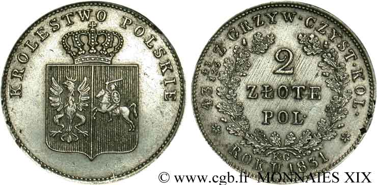 POLONIA - INSURRECTION 2 zloty 1831 Varsovie SS 