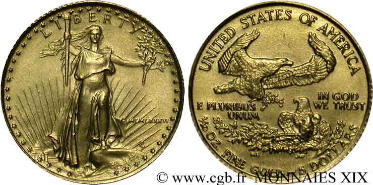 UNITED STATES OF AMERICA 1/10 once en or ou 5 dollars MCMLXXXVI, (1986) Philadelphie MS 