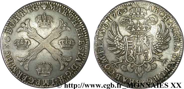 AUSTRIAN LOW COUNTRIES - DUCHY OF BRABANT - MARIE-THERESE Kronenthaler ou couronne d argent 1763 Bruxelles VF/AU