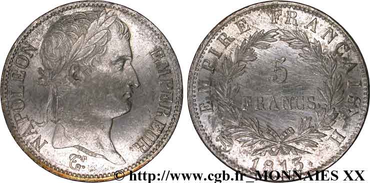 5 francs Napoléon empereur, Empire français 1813 La Rochelle F.307/63 TTB 