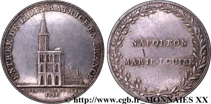 PREMIER EMPIRE Médaille Ar 32, entrée de Marie-Louise à Strasbourg SUP