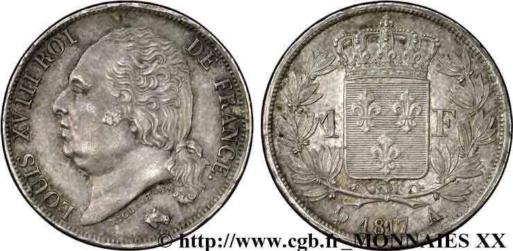 1 franc Louis XVIII 1817 Paris F.206/9 EBC 
