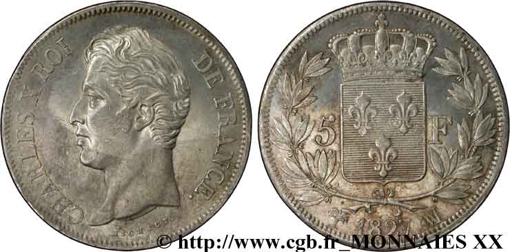 5 francs Charles X, 2e type 1827 Marseille F.311/10 SPL 