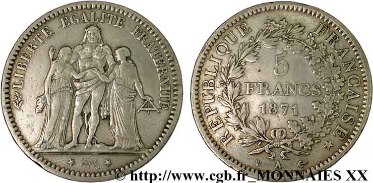 5 francs Hercule 1871 Paris F.334/3 VF 