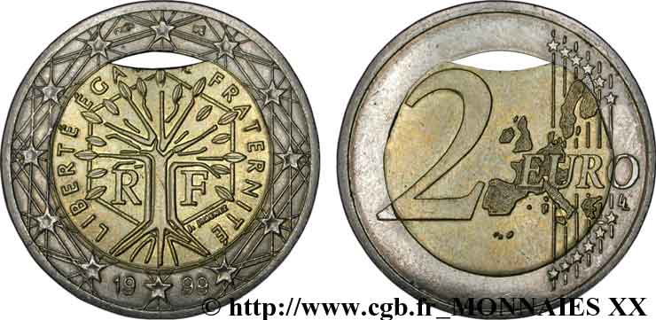 BANCO CENTRAL EUROPEO 2 euro France, frappe fautée 1999 EBC