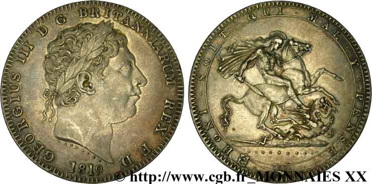 GRANDE-BRETAGNE - GEORGES III Couronne (crown) 1819, An 59 Londres SUP 