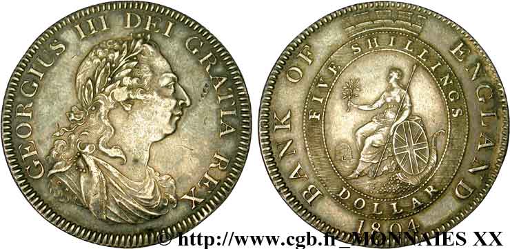 GROSSBRITANIEN - GEORG III. Dollar ou 5 schillings 1804 Londres SS 