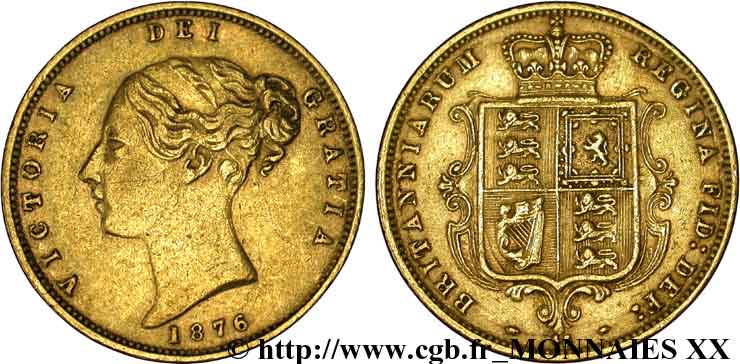 GRANDE BRETAGNE - VICTORIA Demi-souverain, (half sovereign), coin 45 1876 Londres TTB 