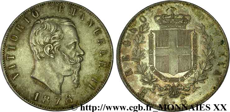 ITALIE - ROYAUME D ITALIE - VICTOR-EMMANUEL II 5 lires 1878 Rome SUP 