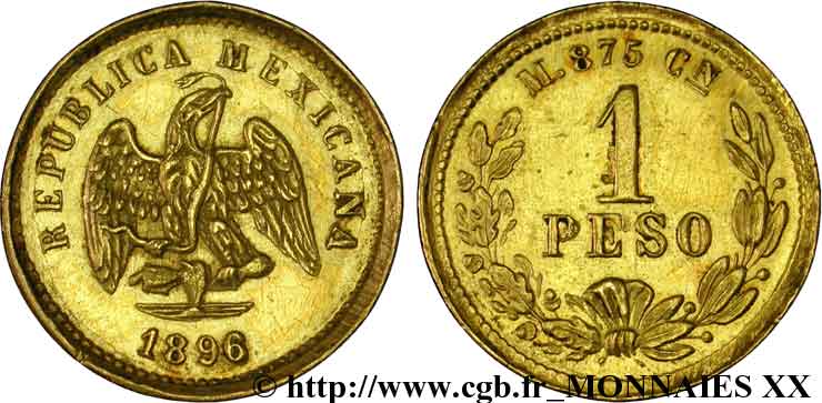 MEXIQUE - RÉPUBLIQUE Peso or 1896/5 Mexico TTB 