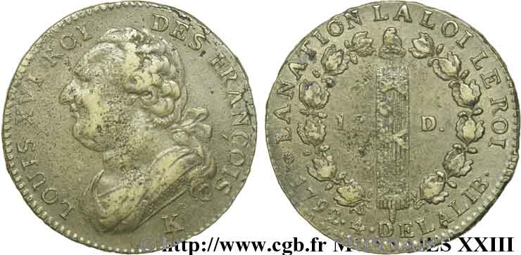 LOUIS XVI (MONARQUE CONSTITUTIONNEL) 12 deniers dit au faisceau , type FRANCOIS 1792 Bordeaux TTB