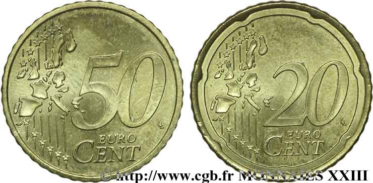 EUROPEAN CENTRAL BANK 20/50 centimes d’euro, frappe fautée n.d. MS