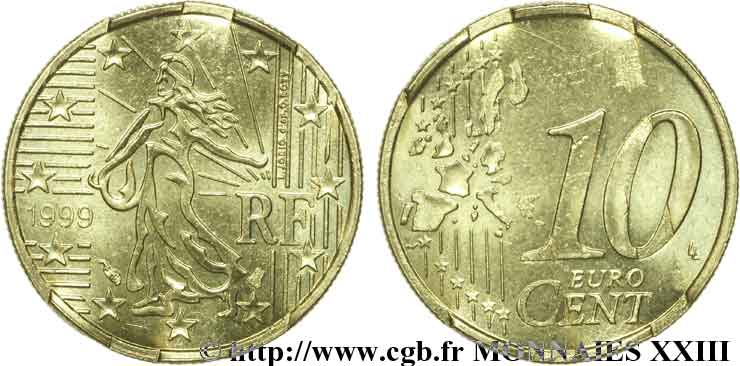 EUROPÄISCHE ZENTRALBANK 10 centimes d’euro, premier type avec tranche aux cannelures fines 1999