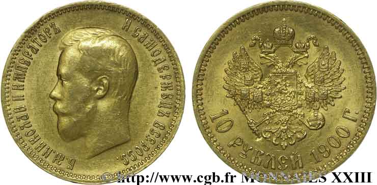 RUSSIE - NICOLAS II 10 roubles or 1900 Saint-Pétersbourg TTB 