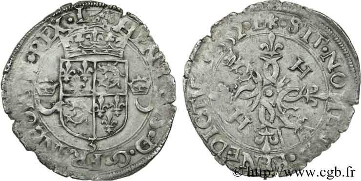 HENRY II Douzain du Dauphiné aux croissants, 2e type 1552 Grenoble XF