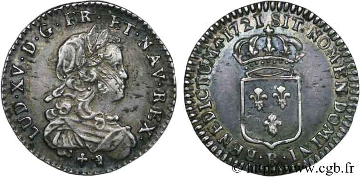 LOUIS XV  THE WELL-BELOVED  Douzième d écu dit  de France   1721 Orléans BB/q.SPL