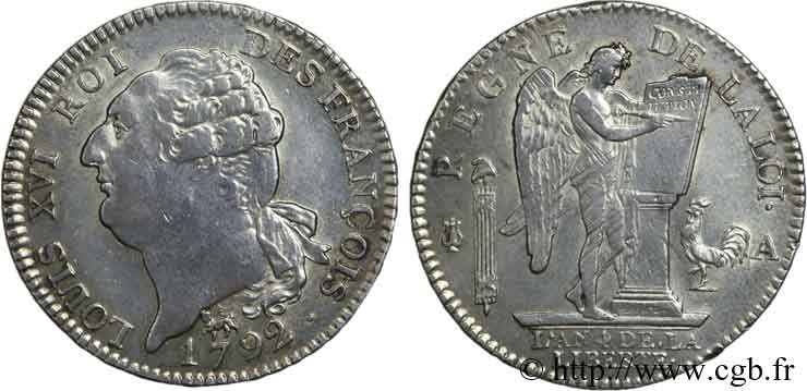 LOUIS XVI (MONARQUE CONSTITUTIONNEL) Écu dit au génie , type FRANÇOIS 1792 Paris TTB+