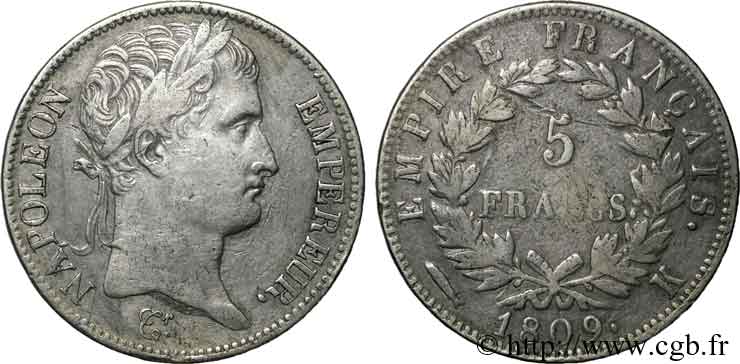 5 francs Napoléon empereur, Empire français 1809 Bordeaux F.307/7 TB 