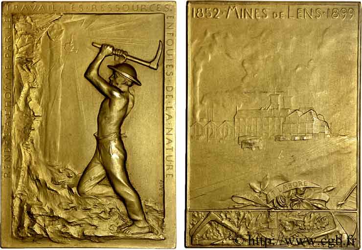 TROISIÈME RÉPUBLIQUE Médaille plaquette OR 68 x 48, mines de Lens SPL
