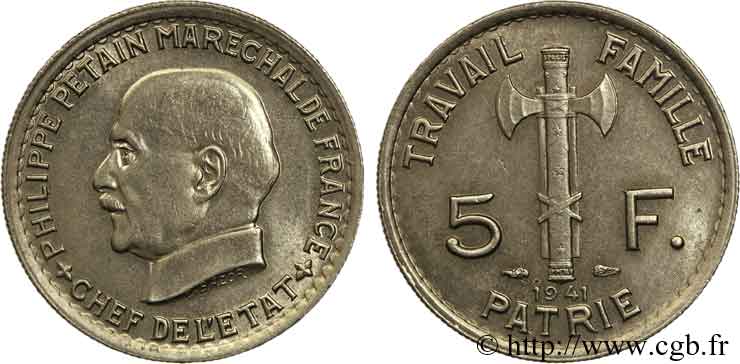 5 francs Pétain 1941 Paris F.338/2 SUP 