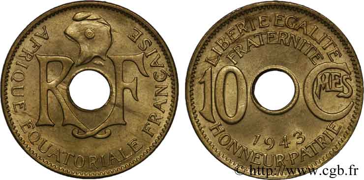 FRENCH EQUATORIAL AFRICA 10 centimes AEF 1943 Prétoria AU 